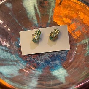 Hamsa Hand‎ Gold Rhinestone Stud Earrings Dainty Timeless Quiet Luxury Mystical